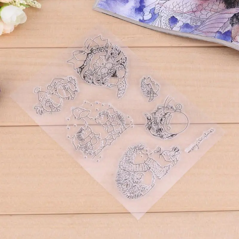 

Cute DIY Hedgehog Clear Transparent Silicone Seals Stamp Sheet Photo Album Decor Stencil Template Diary Book Paper Card Maker