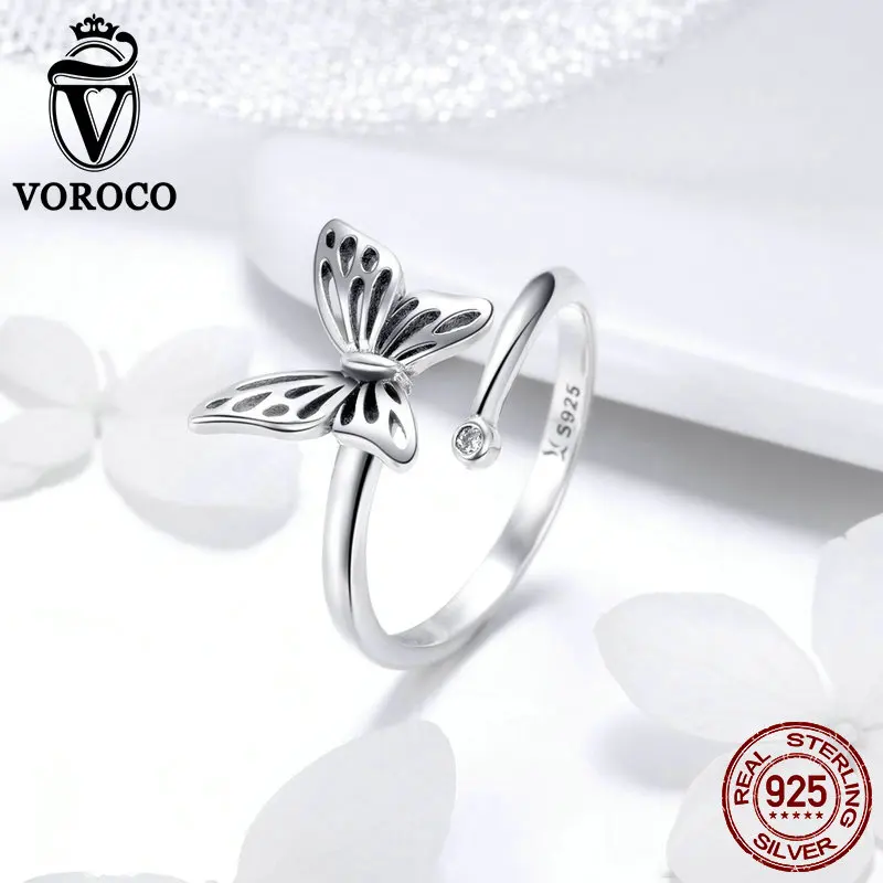 voroco натуральный 925 пробы Серебряный Бабочка Dreamrings для женщин украшения на свадьбу, годовщину прекрасный шикарный подарок BKR448