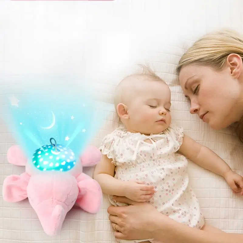 Детский светодиодный светильник для сна, музыка и звезды, проектор, светильник, Детский плюшевый слон, светодиодный ночник, плюшевые игрушки с игрушками для рождественского подарка