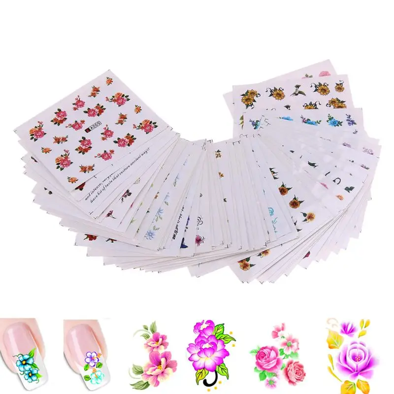 

50 Sheets DIY Mixed Flower Design Sticker Water Transfer Wraps Nail Art Stickers Manicure Tips Decal Beauty Decorations Tools
