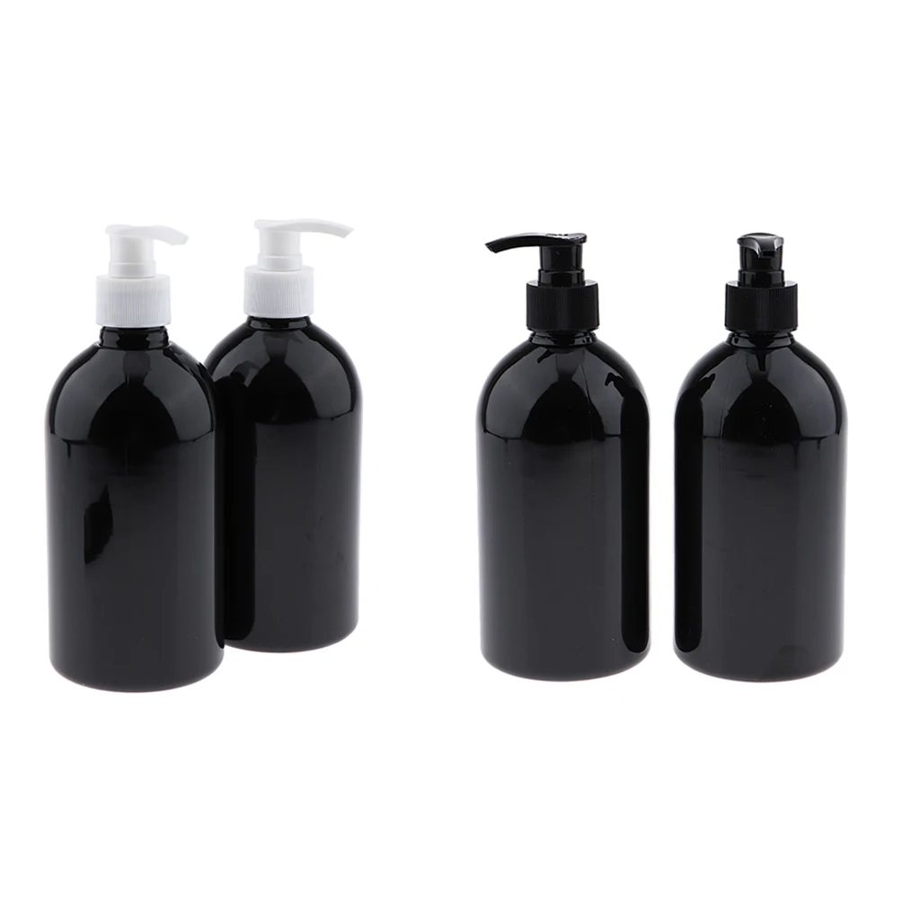 

4x 16Oz Black Plastic Dispenser Bottles w/ Pump, Refillable Containers for Essential Oils,Liquid Soap,Lotions,Mouthwash and More