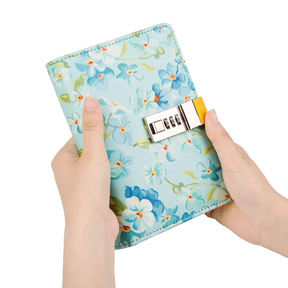 

Lock Journal Binder Diary Notebook a6 Refillable 6 Ring Locking Diary Faux Leather Cute Flowers 160 Pages Personal Journal