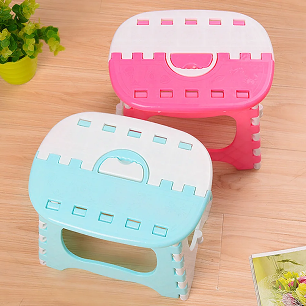 

Lightweight Folding Stool Portable Plastic Space Saving Bathroom Use Children Adult Strong Load Capacity Seat With Handle