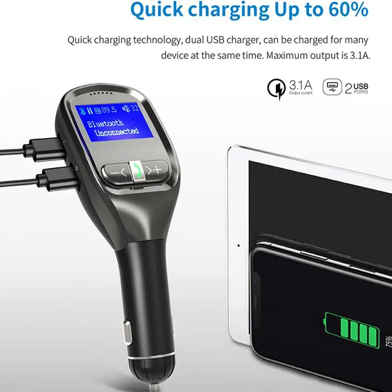 New Car Bluetooth MP3 Dual USB Voltage Detection Bluetooth Hands-free G11 With 180 Degree Screen Function Bluetooth Player