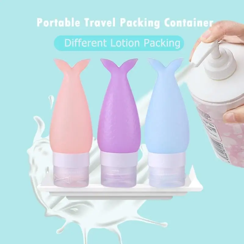 

48/90ml Refillable Bottles Fish Tail Empty Silicone Squeeze Bottles Shower Lotion Bath Shampoo Portable Travel Container