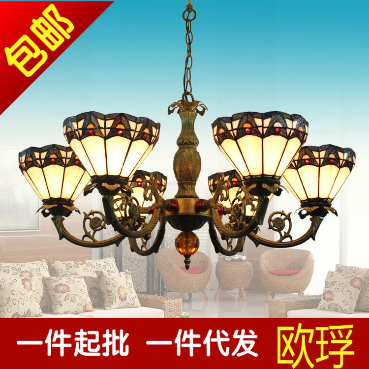 

Tiffany Baroque Stained Glass Suspended Luminaire E27 110-240v Chain Pendant Lights For Home Parlor Dining Room