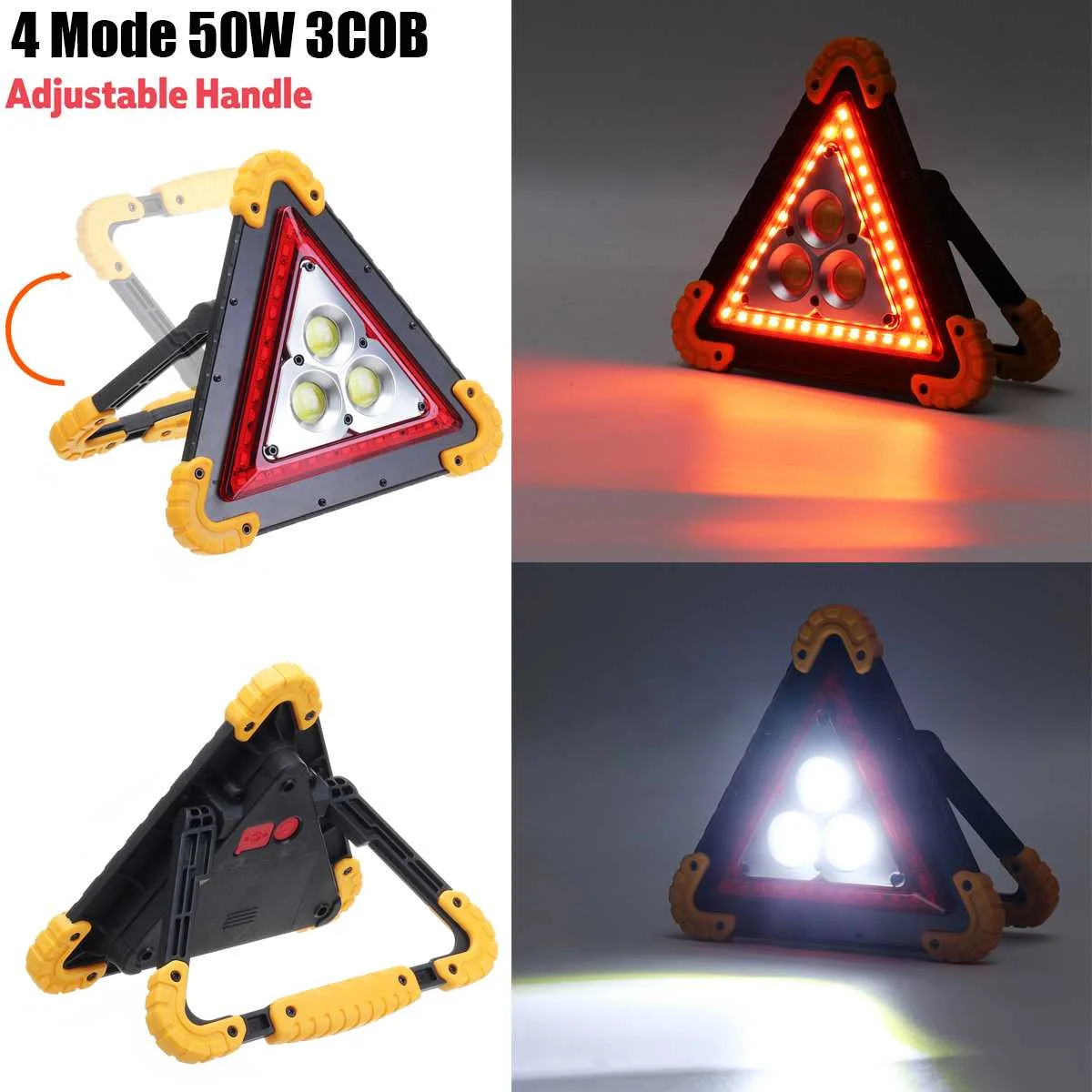 

Black Light Portable Work Light Rechargeable Flood Light Triangle Warning Auto Portatile Spotlight Searchlight COB Light 4 Modes