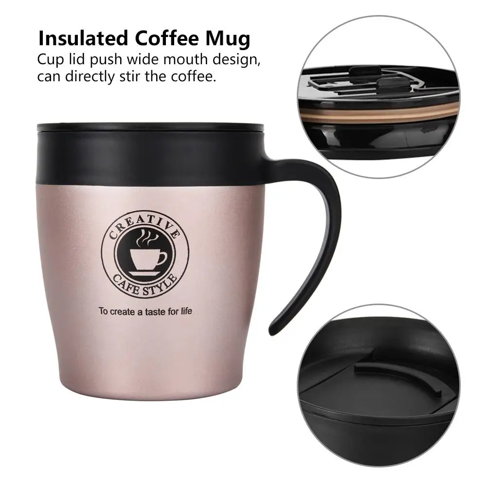 

Stainless Steel Insulated Coffee Mug Water Cup with Lid and Spoon Simple Style Large Capacity Coffee Cup 330ml