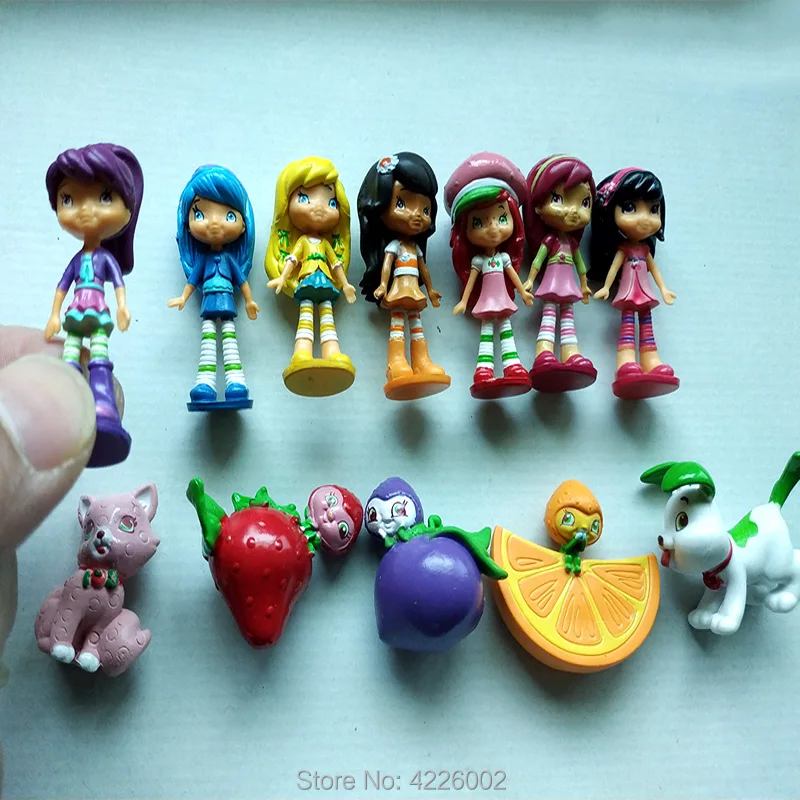 

12pcs Strawberry Shortcake Berryfest Princess Mini PVC Action Figures cat dog Anime Figurines Dolls Kids Toys for Children set