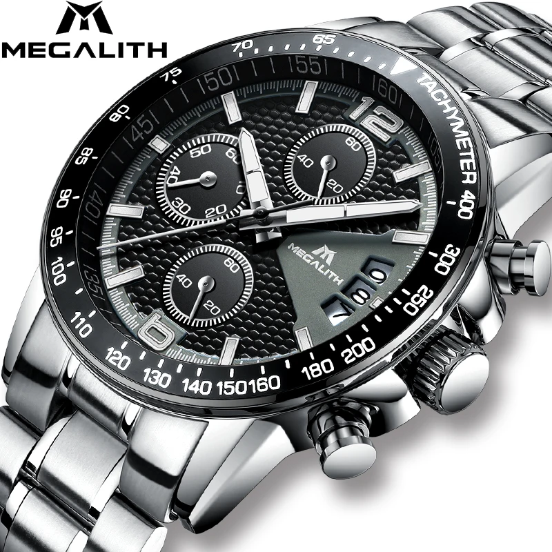 

MEGALITH Luxury Casual Watches Mens Sports Chronograph Quartz Men Watches Waterproof Steel Business Male Clock Reloj Hombre