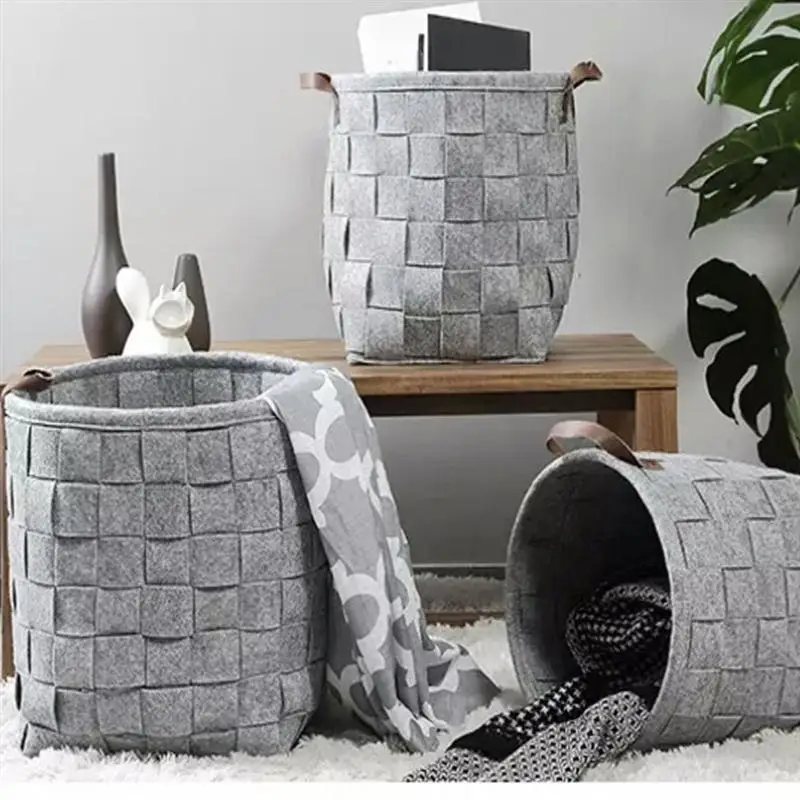 

OUNONA 1PC Handmade Felt Dustproof Foldable Storage Dirty Clothes Basket Laundry Hamper for House Laundry Dirty Clothes Basket
