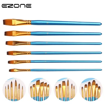 

EZONE 6pcs/set Nylon Painting Brush Wooden Penholder Different Shape Round Pointed Tip Watercolor Gouache Painting Brush Set