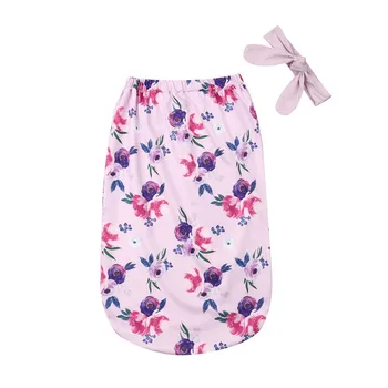 

2019 New Infant Baby Winter Warm Flower Cotton Soft Swaddle Blanket Sleeping Bags Bow Headband Set Swaddle Blanket Sleeping Bags