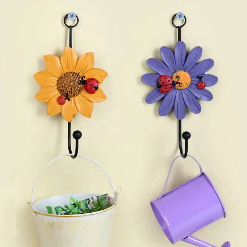 تخزين هوك معطف الرف ديكور المنزل الراتنج ديزي تخزين هوك المنظم الحمام منشفة مطبخ زهرة الخنفساء شكل شماعات