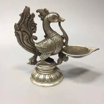 

Chinese Antique White copper sculpture peacock oil lamp Home Decoration