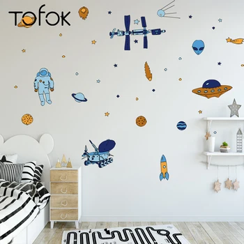 

Tofok PVC Cartoon Space Rocket UFO Plane Wall Sticker for Kids Room Bedroom Funny Mural Decals Sofa TV Background Decoration