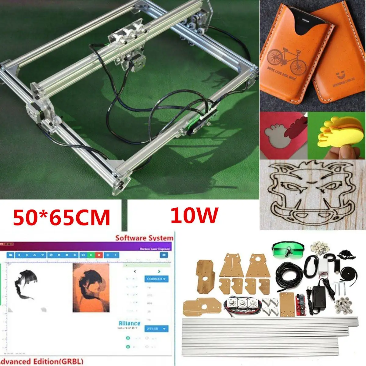 

DC 12V 50*65cm Area Mini Laser Engraving Cutting Machine Printer Wood Cutter + 10W Blue Laser Head Power Adjust DIY Desktop Kit