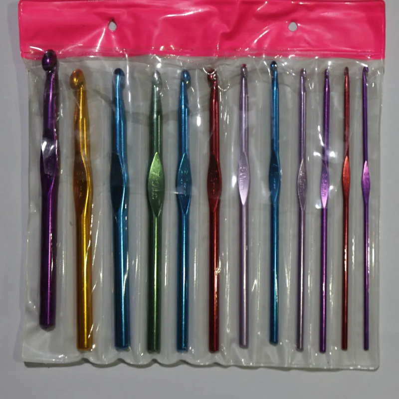 

12Pcs Aluminum Bamboo Handle Crochet Hook Knitting Needles Set Multi Coloured Weave Craft Portable Sewing Tools Metal