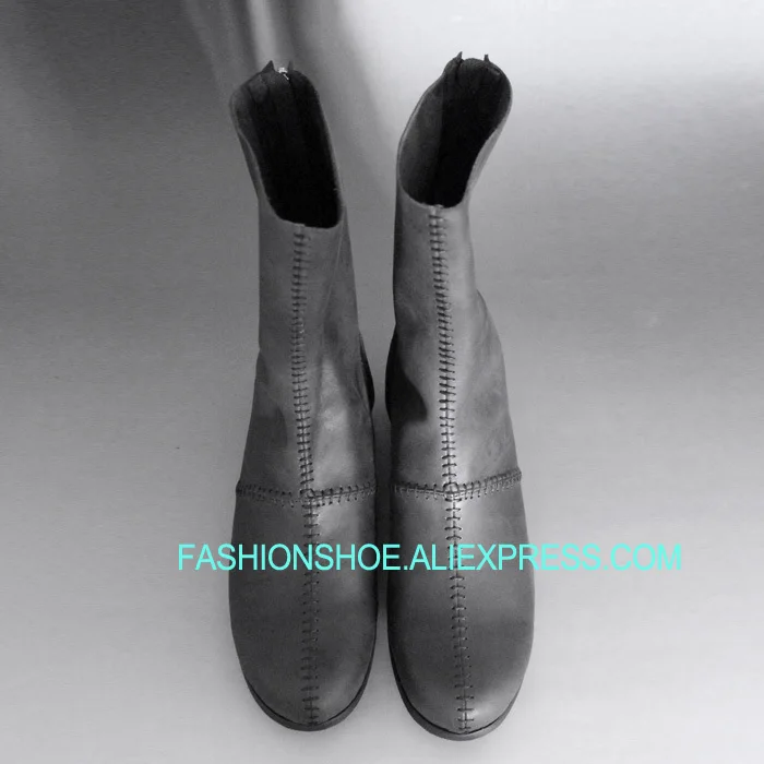 

Vintage Style Handmade Zipper Boots Full Grain Leather Ankle Fashion Boooties Flat