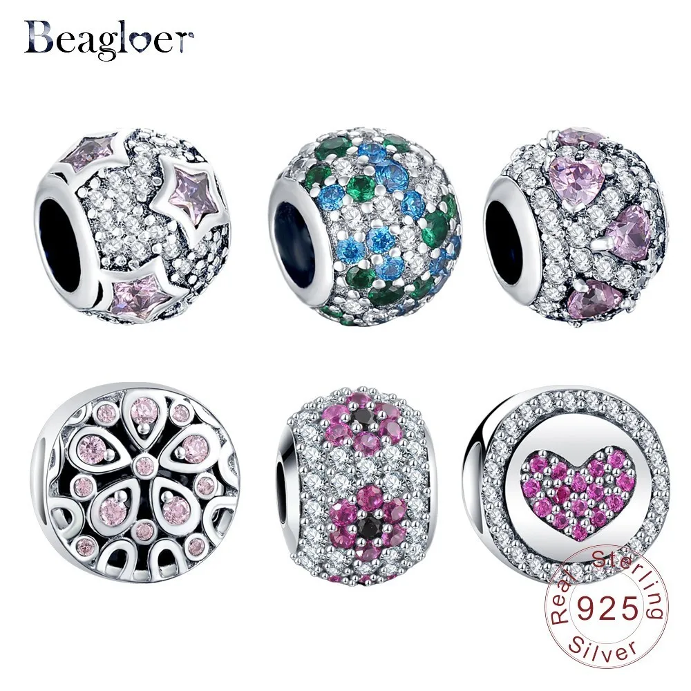Beagloer 925 Серебряное сердце для влюбленных Шарм бусины подходят браслет ручной