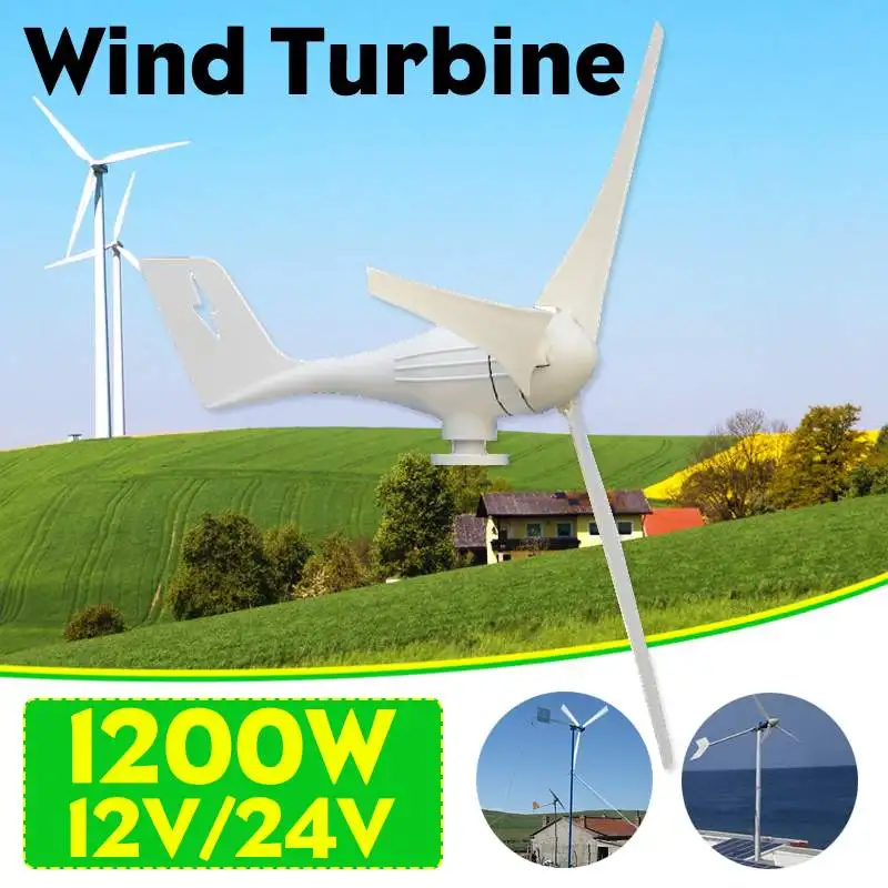 

1200W 12 V 24 Volt 3 Nylon Fiber Blades Horizontal Wind Turbines Generator Power Supply Windmill Energy Charger Voltage Kit Home