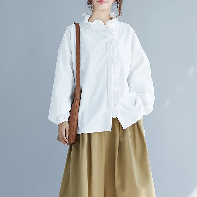 

[EWQ] 2019 Spring Autumn Fashion Long Sleeve Stand Collar Tassel Singel Breasted Casual Loose Shirt Women Fashion Tide AD02400