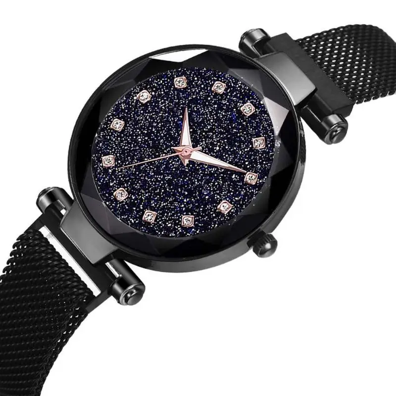 2019 Новый Для женщин Роскошные Звездное небо женские часы кварцевые часы с алмазами модные магнитная сетка Простой конструктор Для женщин