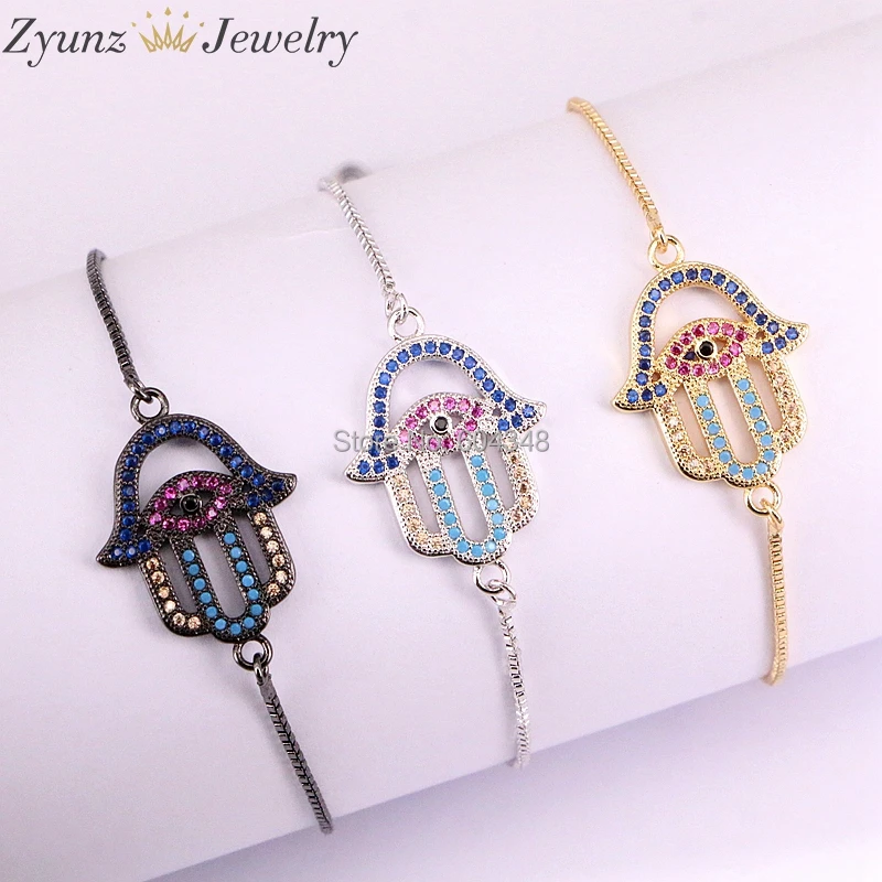 10 шт. браслет на руку Micro Pave из ZYZ333-5055 фианита Хамса регулируемый скользящий