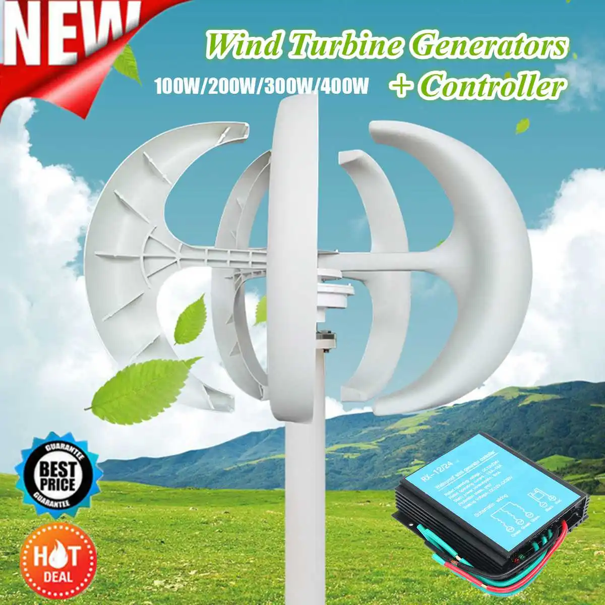 

100w/200w/300w/600W 12 24V Vertical Axis Wind Turbine Generator VAWT Boat Garden with Controller Home Residential Use