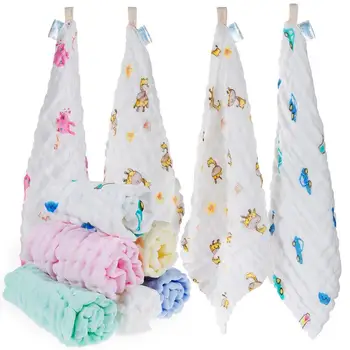 

10Pcs Children's Facial Towel 100% Cotton Cartoon Chiffon 30CM Baby Accessories Handkerchief for Baby Kids