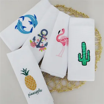 

50*70cm Ins Style Table Napkins for Wedding Flamingo Cactus Embroidered Dish Towel Tea Coffee Mug Mat 2018 New Kitchen Towels