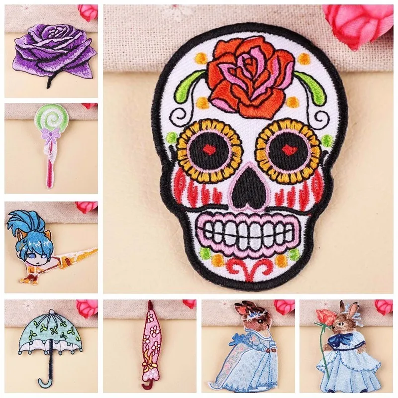 

Cartoon Vole Princess Lollipop Rose skeleton Badges Punk Patch for Death Skull Patches Iron children Clothes Embroidery Sticker