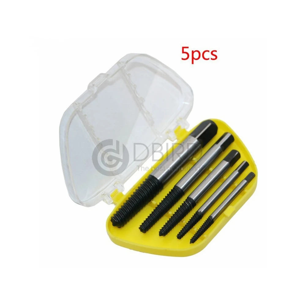 

5Pcs/set Carbon Steel Screw Broken Speed Out Damaged Screw Extractor Drill Bit Guide Set Broken Bolt Remover Easy Out Set DT6