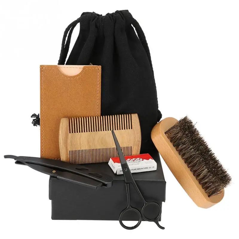 6PCS/Set Portable Men Beard Styling Shaping Shaving Brush Comb Scissor