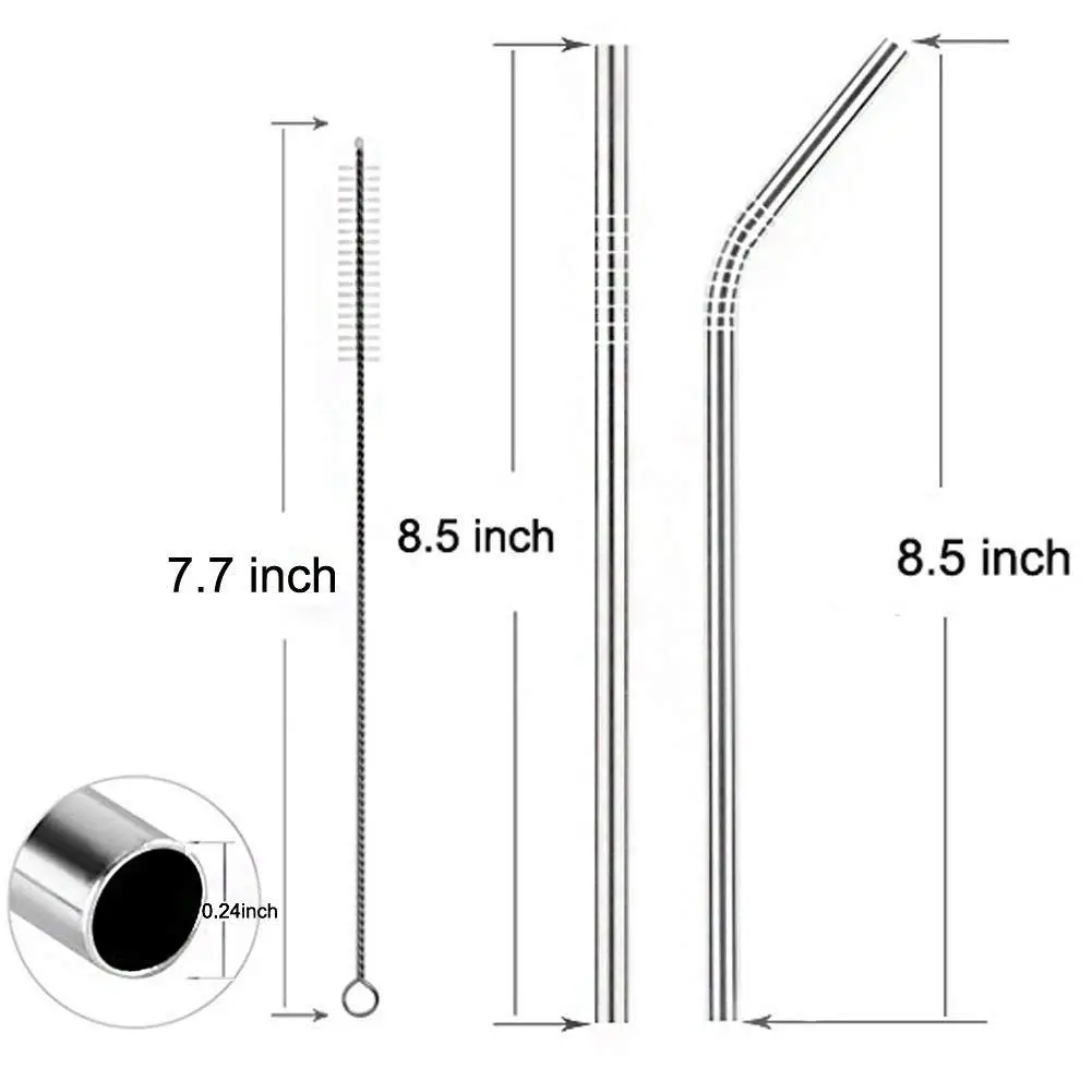Набор из 8 трубок для питья из нержавеющей стали, 6 мм многоразовые металлические трубочки для питья набор из 8 с 2 щетками для чистки