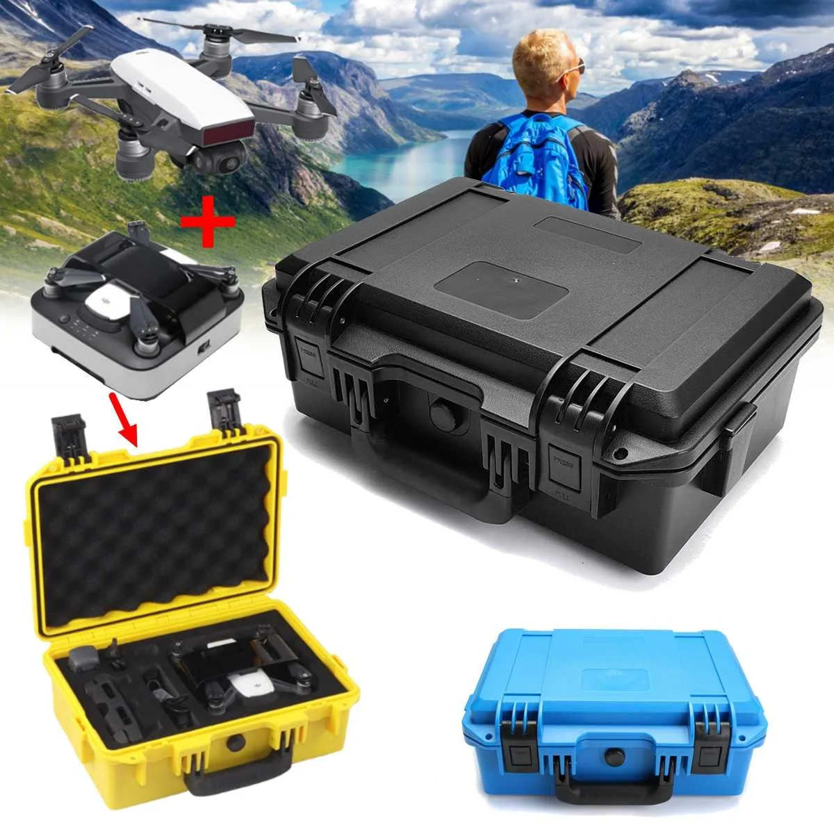 

a Color Black Blue Yellow large capacity Waterproof Handbag Carrying Case ABS Storage Bag for DJI Spark & Smart Charging Box