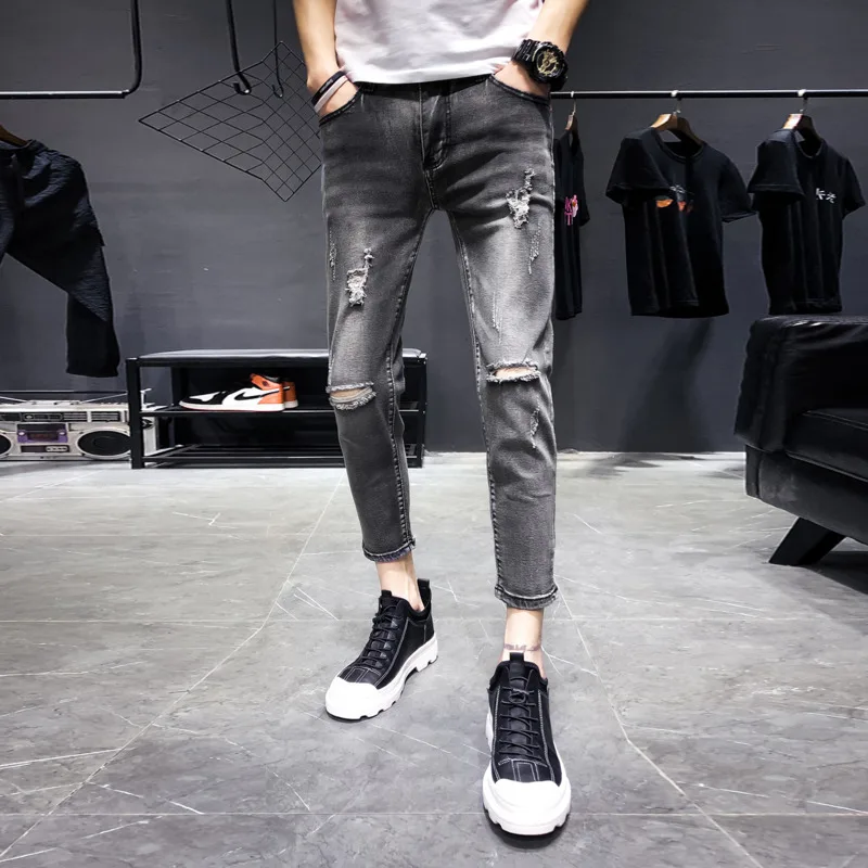 Hip Jeans Mode Pantalon Rétro Gray De Denim Tear Lavage Mince Homme Cow Trou Skinny Mâle Hop Hommes Nouveaux Streetwear Vêtements boy Printemps qgwS4ZCA5