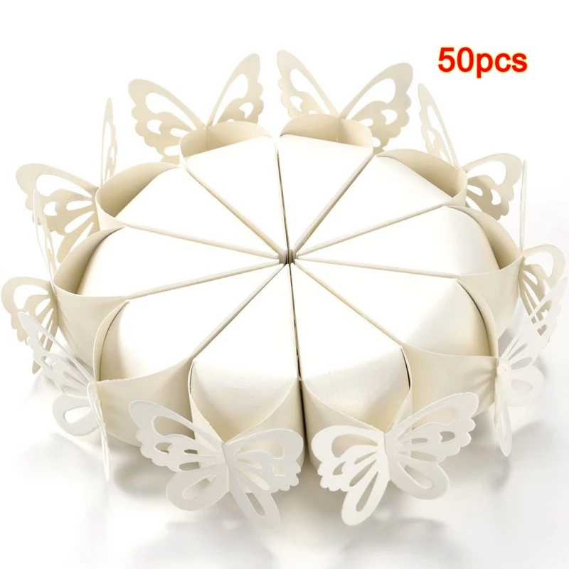

50 Pcs Butterfly Favor Gift Candy Boxes Cake Style for Wedding Party Baby Shower white
