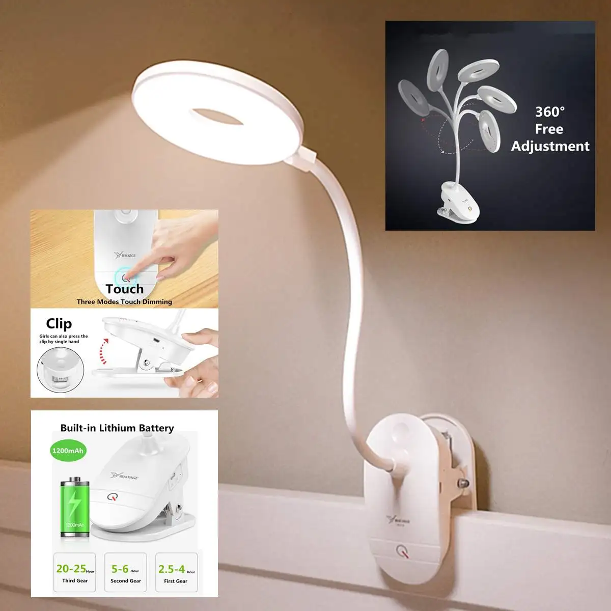 

18 LED Table Lamp with Clip Desk Lamp USB LED Table Lamp Table Touches 3 Modes Bed Reading Book Night Light LED Desk Lamps T102