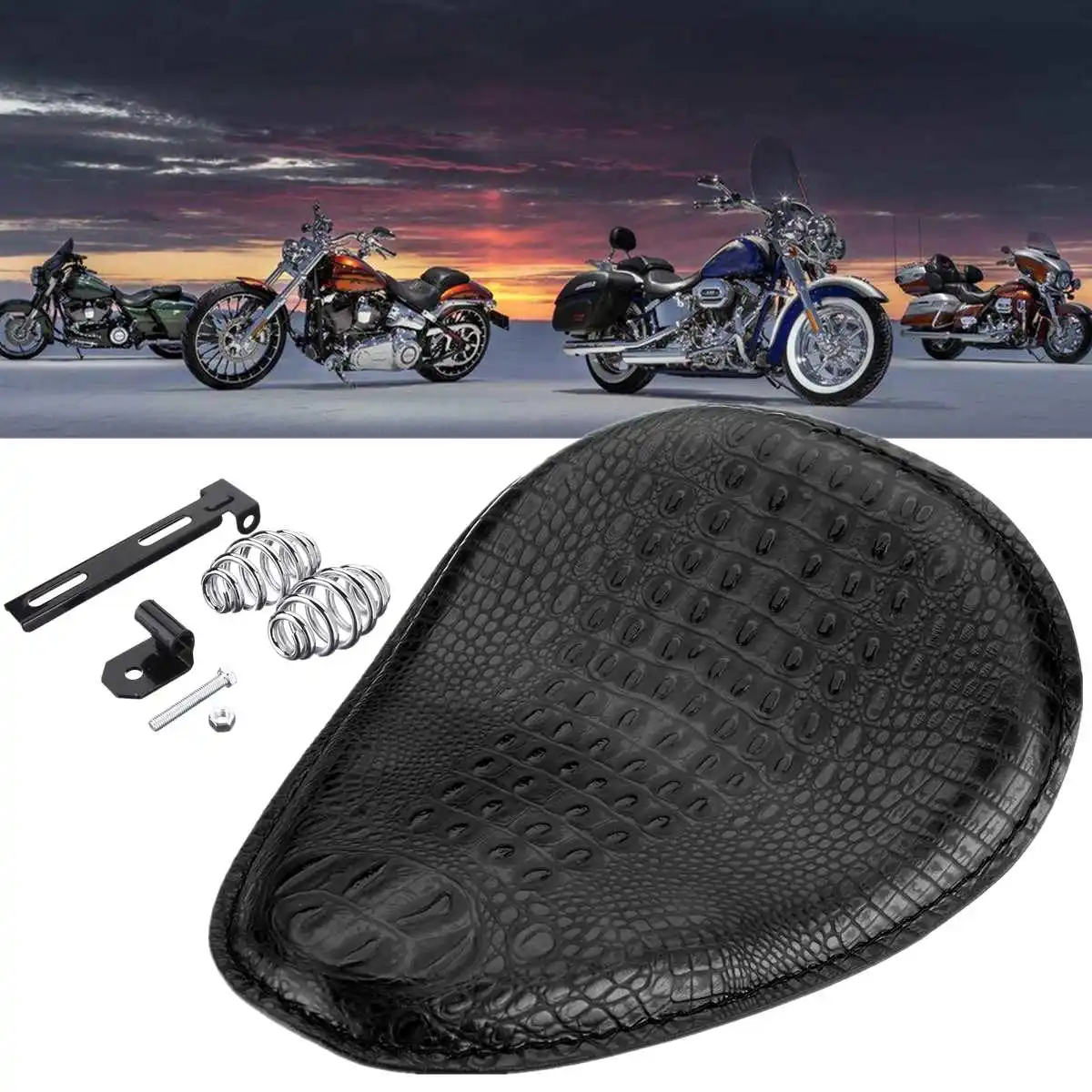 

Alligator Leather+Steel 3" Spring Bracket Solo Seat Black For Harley Chopper Bobber Attractive Look Motorcycles Seats & Benches