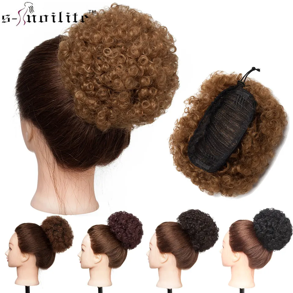 

S-noilite Drawstring Short afro puff Clip in Curly hair bun updo short hair extension Synthetic chignon hair pieces for women