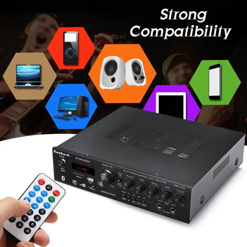 CLAITE USB FM bluetooth Audio coche estéreo amplificador Radio Hi-Fi 2 canales pantalla Digital reproductor de potencia con mando a distancia
