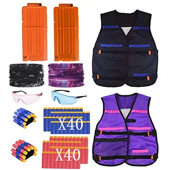 

2 Sets Kids Tactical Equipment Protective Glasses Refill Darts Bullet Quick Reload Clips Wristbands Masks Gun Shooting Toy