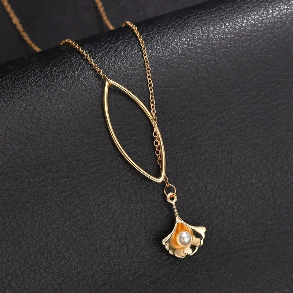 

New Trendy Ginkgo Biloba Pearl Women Pendant Necklace Chain High Quality Great Fashion Women Anniversary Necklace Jewelry