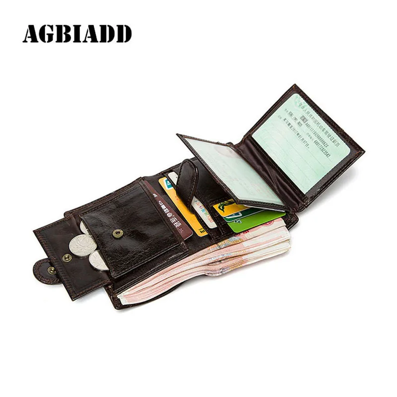 

AGBIADD Men Wallets Genuine Leather Coin Men Purses With Coin Pocket Credit Card Holder Wallet 443-45
