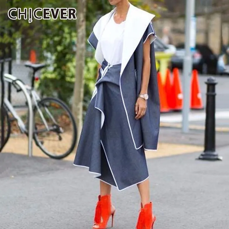 

CHICEVER Summer Vintsge Women's Skirt Zipper Ruched Patchwork High Waist Hem Asymmetrical Women Skirts 2018 Fashion Tide New