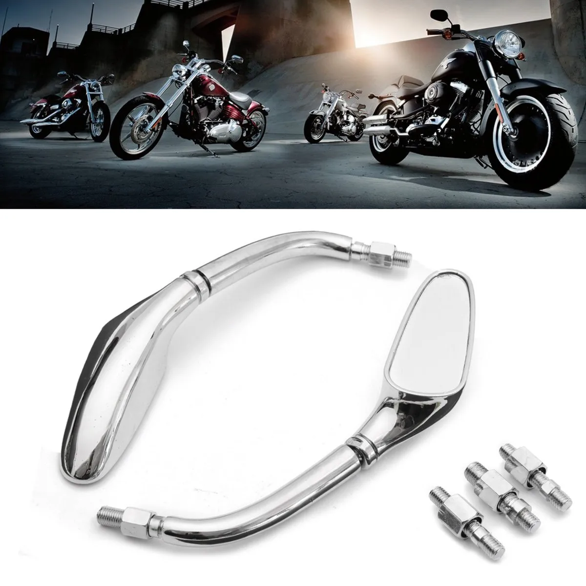 

1 Pair Chrome Streamline Motorcycle Rearview Side Mirrors For Davidson 1200 Iron 883 for Honda/Kawasaki/Suzuki/Yamaha