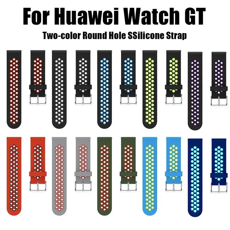 

Silicone Strap For Huawei Watch GT Unisex Two-Color Round Hole Silicone Strap 22MM Fashionable Smart Watch Strap For Huawei GT