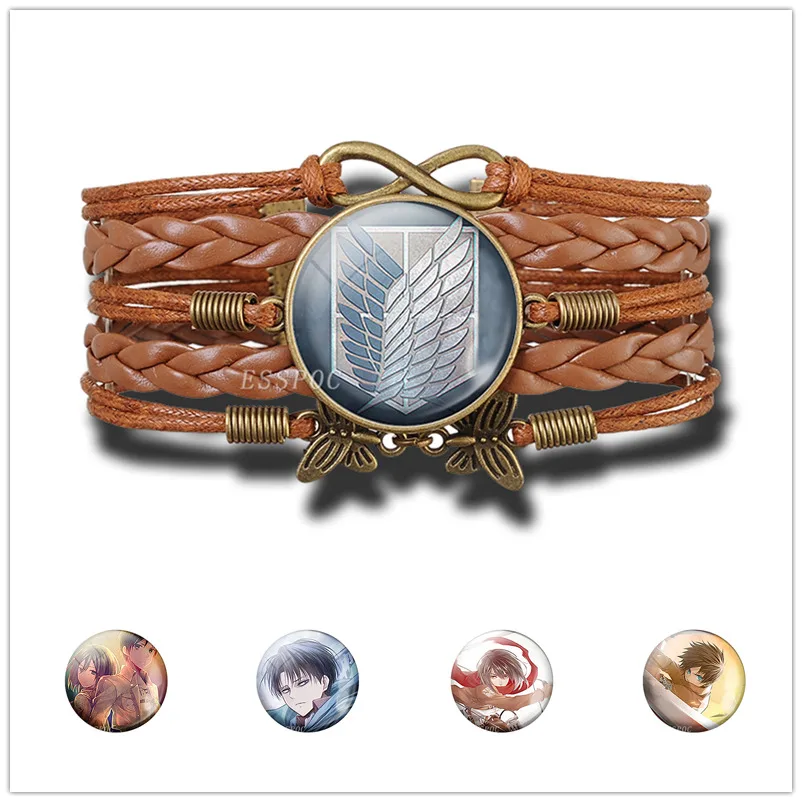 

Attack on Titan Levi Rivaille Emblem Scouting Legion Vintage Leather Bracele Glass Cabochon Jewelry Anime Cosplay Gift