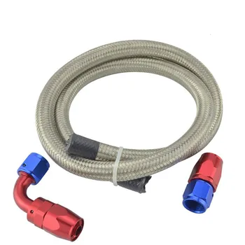 

SPEEDWOW AN4 AN6 AN8 AN10 AN12 1M Double Stainless Steel Braided Hose Line+Straight Elbow Swivel Hose End Fuel Adapter